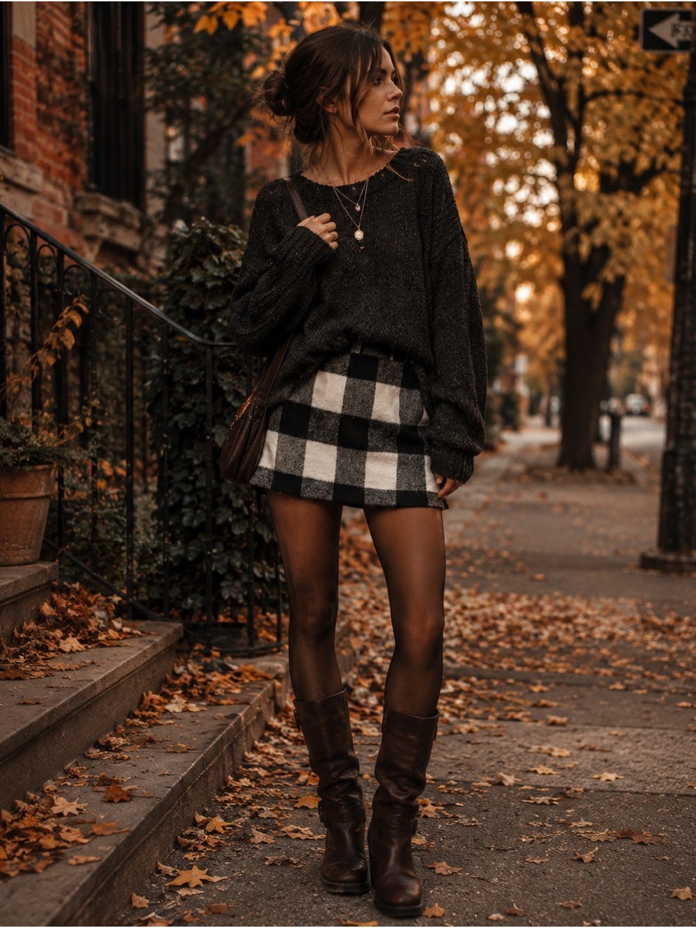 Topshop Black White Buffalo Plaid Wool Blend Mini Skirt US 4